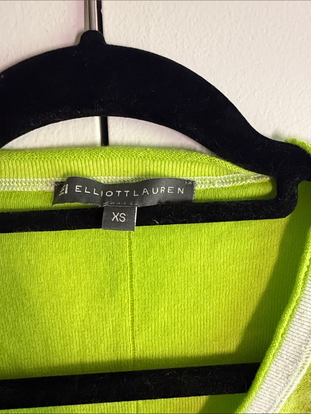 Elliott Lauren Neon Lime V-Neck Sweater with White Trim - Picture 2 of 6